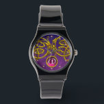 ドラゴンラブ/金ゴールドケルト結び目模様ジェムストーンモノグラム 腕時計<br><div class="desc">とエレガントデザインユニーク、金ゴールドケルトのドラゴン光波。Bulgan Luminiによる非常に正確な3Dモデリングとフラクタルアートと描写s (c).シリーズHyper Talismansの一部。</div>