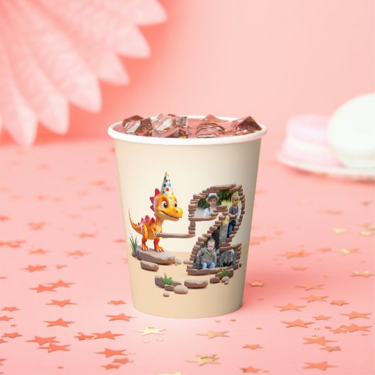 ドラゴンリトルディノ | 2回目の誕生日フォトビッグナンバー 紙コップ (インサイチュ)