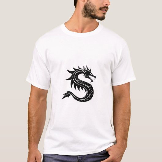 ドラゴンレターS - スネークスタイルのドラゴンデザイン Tシャツ (正面)