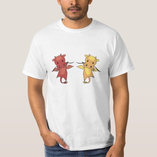ドラゴンレッドとイエロードラゴン童話ファンタジー Tシャツ (正面)