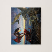 ドラゴンレッドグリーンバトルファンタジー ジグソーパズル (縦)