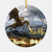 ドラゴンワイバーンファイアブリージングファンタジー セラミックオーナメント (正面)