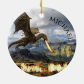 ドラゴンワイバーンファイアブリージングファンタジー セラミックオーナメント (裏面)