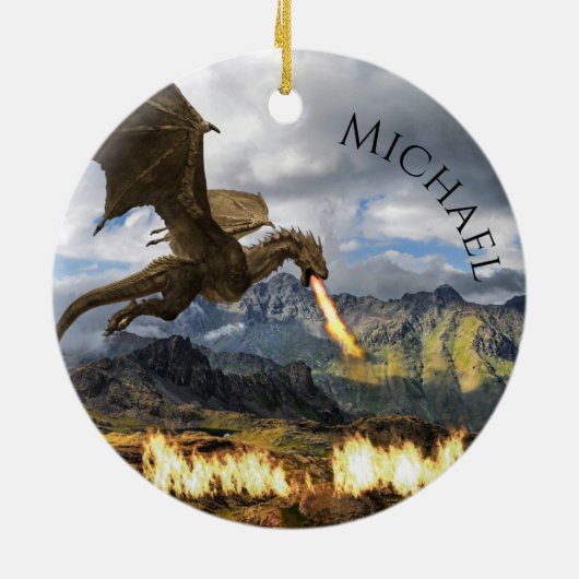 ドラゴンワイバーンファイアブリージングファンタジー セラミックオーナメント (裏面)