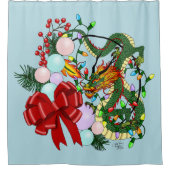 ドラゴン中国のクリスマスリース シャワーカーテン (正面)