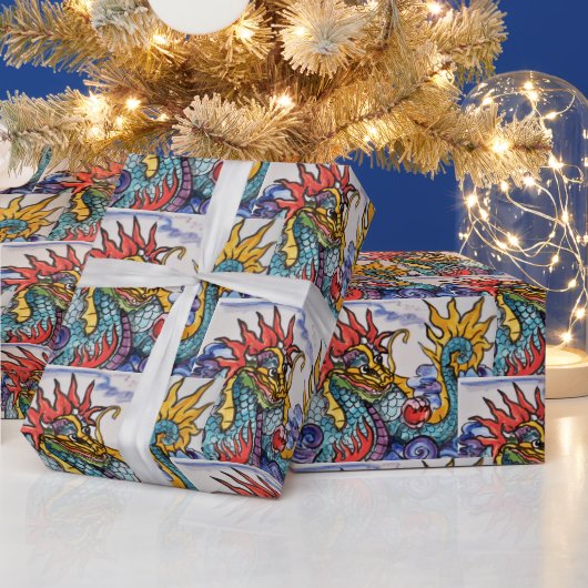 ドラゴン中国のタイルアートラッカラフルピング紙 ラッピングペーパー (クリスマス)