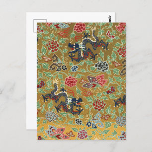 ドラゴン中国のバタフライ&フラワーカラフルアート ポストカード