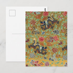 ドラゴン中国のバタフライ&フラワーカラフルアート ポストカード