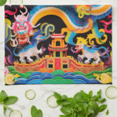 ドラゴン中国のレイヤード紙切り出し効果 キッチンタオル (折り畳み)