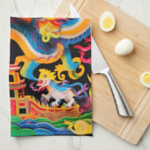 ドラゴン中国のレイヤード紙切り出し効果 キッチンタオル (四つ折り)