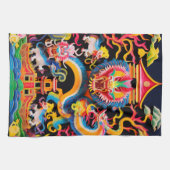 ドラゴン中国のレイヤード紙切り出し効果 キッチンタオル (横)