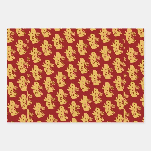 ドラゴン中国のレッド金ゴールドゴールデン〔占星術の〕十二宮図アジア ラッピングペーパーシート (正面3)