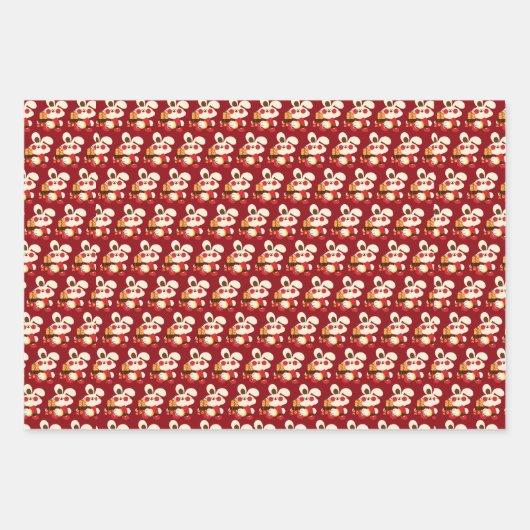 ドラゴン中国のレッド金ゴールドゴールデン〔占星術の〕十二宮図アジア ラッピングペーパーシート (正面)