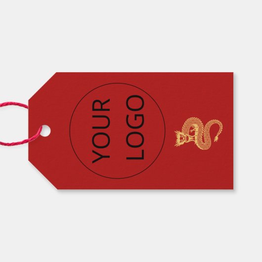 ドラゴン中国のロゴ赤の新年おめでとう ギフトタグ (裏面横)