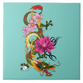 ドラゴン中国のロータスさくらんぼ タイル (正面)