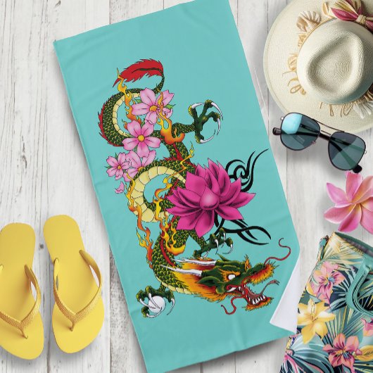 ドラゴン中国のロータスさくらんぼ ビーチタオル