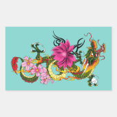 ドラゴン中国のロータスさくらんぼ 長方形シール (正面)