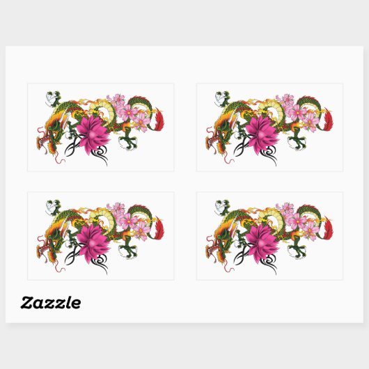 ドラゴン中国のロータスさくらんぼ 長方形シール (シート)