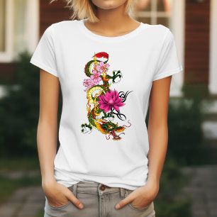 ドラゴン中国のロータスさくらんぼ Tシャツ