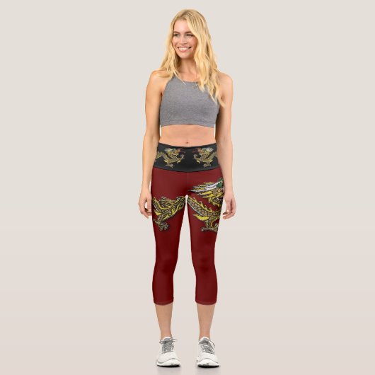 ドラゴン中国の刺しゅう〔占星術の〕十二宮図誕生日LegC2 カプリレギンス (正面)