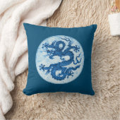 ドラゴン中国の、インディゴブルーとホワイトスローピロ クッション (ブランケット)