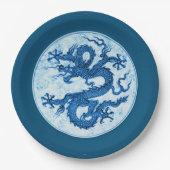 ドラゴン中国の、インディゴブルーとホワイト紙プレート ペーパープレート (正面)