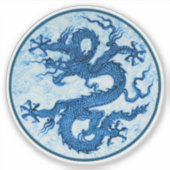 ドラゴン中国の、インディゴブルー、ホワイトのステッカー シール (正面)