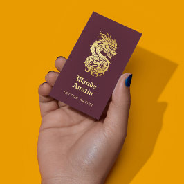 ドラゴン中国の・ブルゴーニュと金ゴールド・タトゥー・アーティスト 名刺