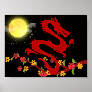 ドラゴン中国の – 月明かりの印象的なポスター ポスター