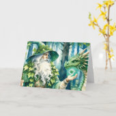 ドラゴン付きウッドランド魔法使い「ハッピーバースデー」 カード (黄色い花)