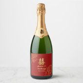 ドラゴン伝統的フェニックス中国のレッド スパークリングワインラベル (正面)