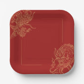ドラゴン伝統的フェニックス中国のレッド ペーパープレート (正面)