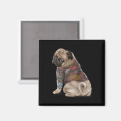 ドラゴン入れ伝統的の日本のパグ犬 マグネット (正面/裏面)