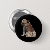 ドラゴン入れ伝統的の日本のパグ犬 缶バッジ (正面&裏面)
