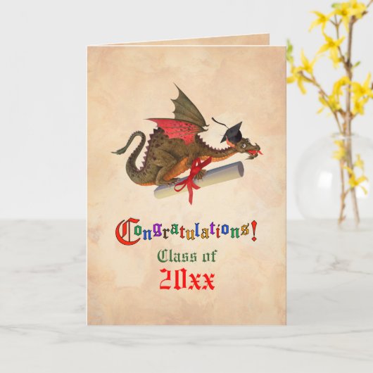 ドラゴン卒業祝い カード (黄色い花)