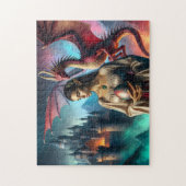 ドラゴン卵を持つ小妖精や小人 ジグソーパズル (縦)