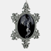 ドラゴン及び剣のクリスマスの球のオーナメント スノーフレークピューターオーナメント (左)