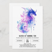 ドラゴン威厳のあるズマジカル誕生日 招待状 (正面/裏面)