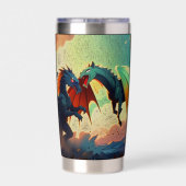 ドラゴン対ペガサス - ファンタジーアート 保温保冷タンブラー (背面)