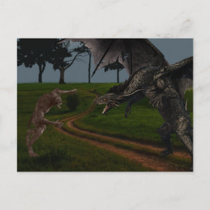 ドラゴン対ワーウルフファンタジー ポストカード