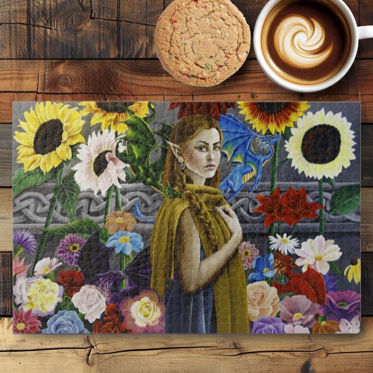 ドラゴン小妖精や小人フラワーガーデン ジグソーパズル