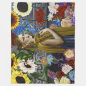 ドラゴン小妖精や小人フラワーガーデン フリースブランケット (正面)