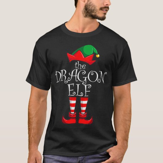 ドラゴン小妖精や小人マッチングファミリークリスマスパーティーパジャマ Tシャツ (正面)