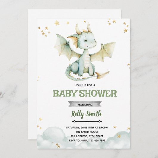 ドラゴン少年の赤ちゃんシャワーの招待状 招待状 (正面/裏面)