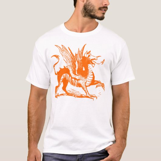 ドラゴン彫刻 - オレンジ Tシャツ (正面)