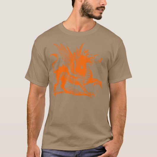 ドラゴン彫刻 - オレンジ Tシャツ (正面)