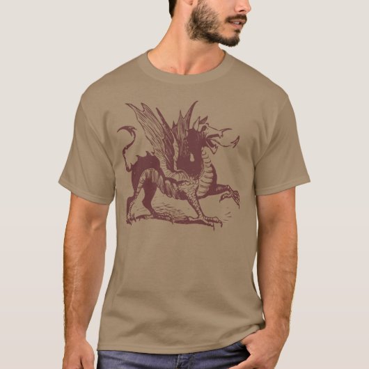 ドラゴン彫刻 - ダークブラウン Tシャツ (正面)