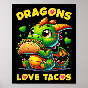 ドラゴン愛タコスかわいいシンコ・デ・マヨメキシコ料理 ポスター