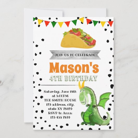 ドラゴン愛タコスのパーティの招待状 招待状 (正面)