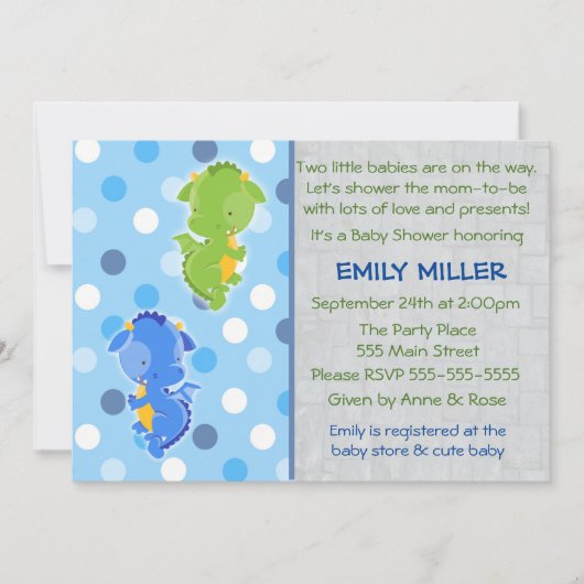 ドラゴン招待状ツインズベビーシャワー 招待状 (正面)